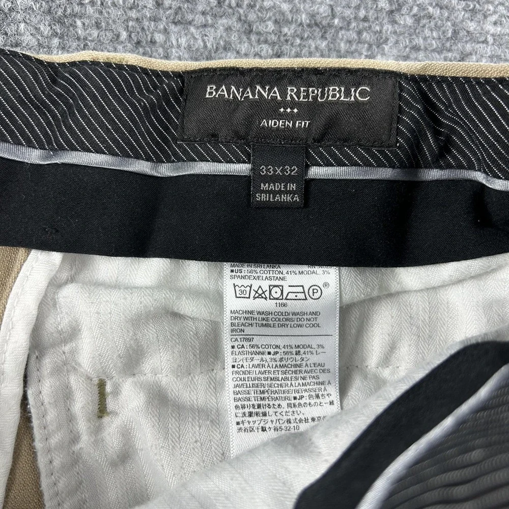 Banana Republic Pants Mens 33x32 Beige Chino Slim Fit Stretch‎ Flat Front Casual